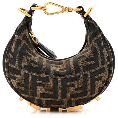 Fendi Fabric Jacquard FF 1974 Nano Fendigraphy Hobo Charm Tobacco Moro 8 of 10