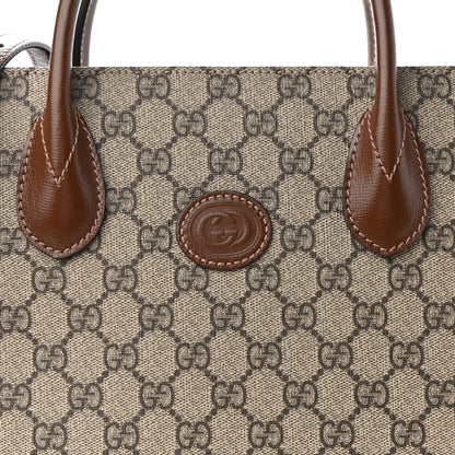 Gucci GG Supreme Monogram Azalea Calfskin Small Retro Interlocking G Tote Bag Beige Ebony Brown Sugar 8 of 10