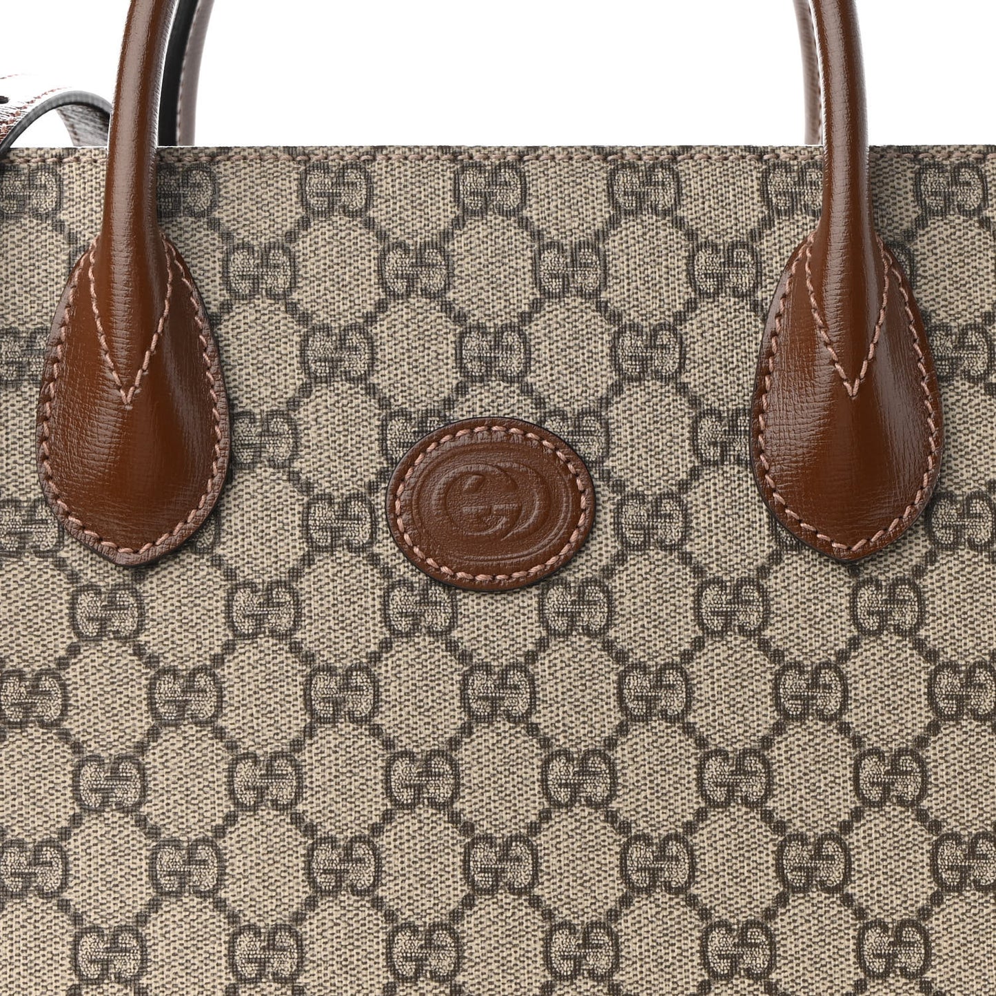 GG Supreme Monogram Azalea Calfskin Small Retro Interlocking G Tote Bag Beige Ebony Brown Sugar