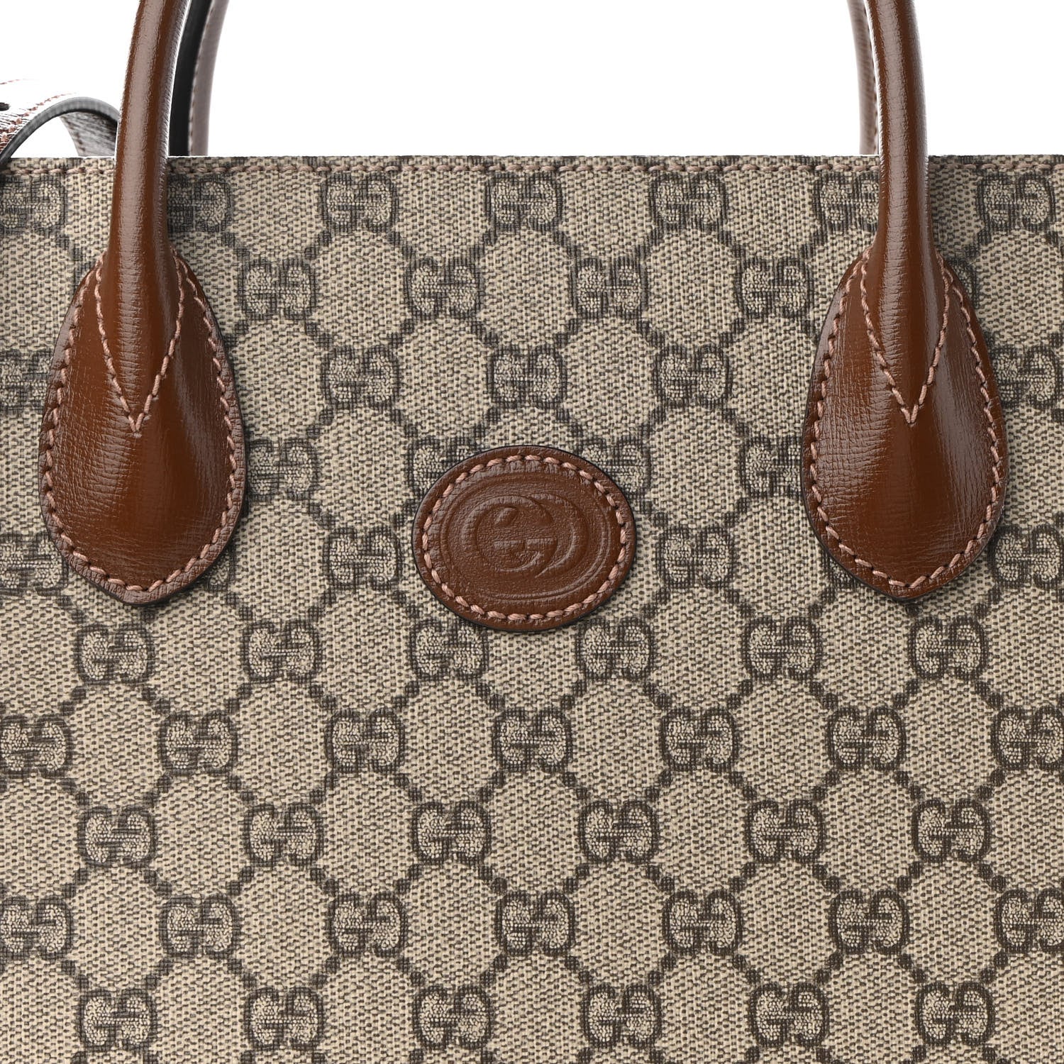 Gucci GG Supreme Monogram Azalea Calfskin Small Retro Interlocking G Tote Bag Beige Ebony Brown Sugar 8 of 10