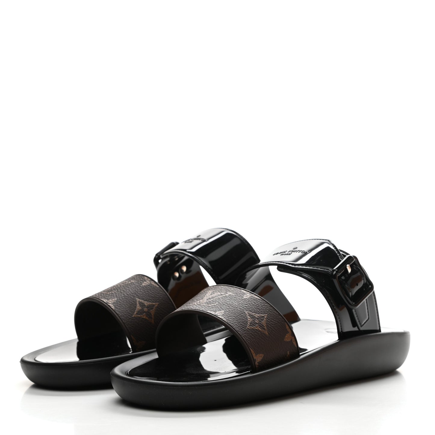Monogram Sunbath Flat Mule Sandals 40 Black