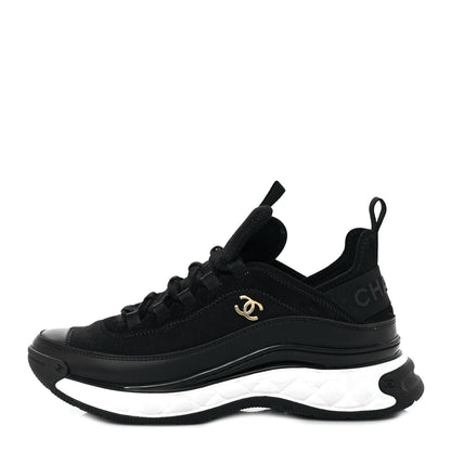 Chanel Velvet Calfskin Mixed Fibers CC Sneakers 39 Black 1 of 9