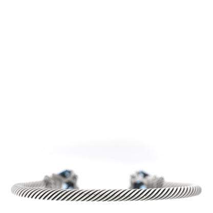 David Yurman Sterling Silver Hampton Blue Topaz Diamond 4mm Cable Wrap Bracelet 2 of 3