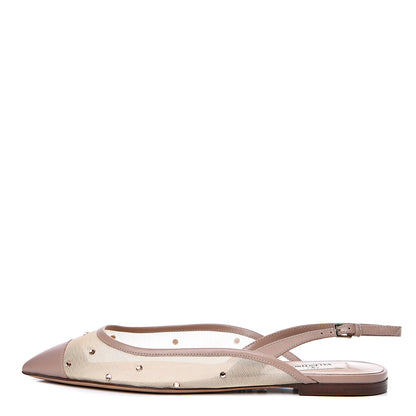 Valentino Garavani Mesh Crystal Cap Toe Slingback Flats 39 Nude 1 of 8