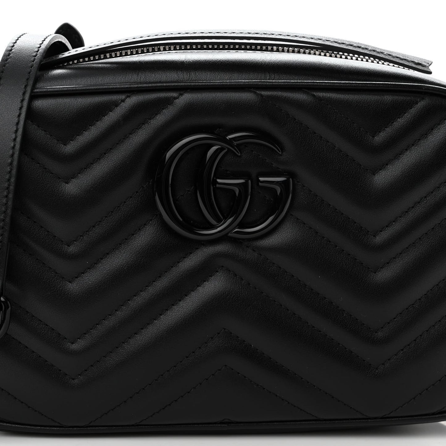 Calfskin Matelasse Monochrome Small GG Marmont Chain Shoulder Bag Black
