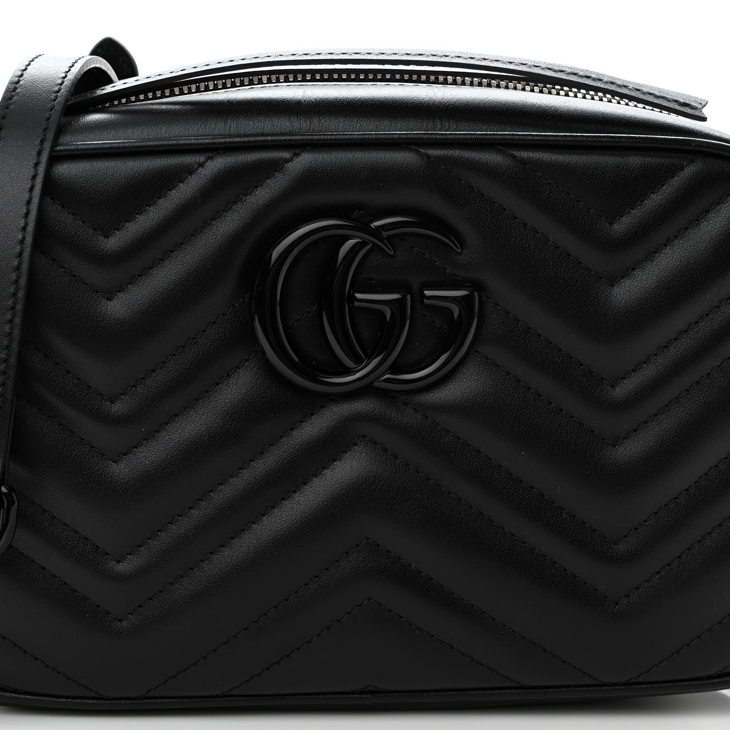 Gucci Calfskin Matelasse Monochrome Small GG Marmont Chain Shoulder Bag Black 7 of 9