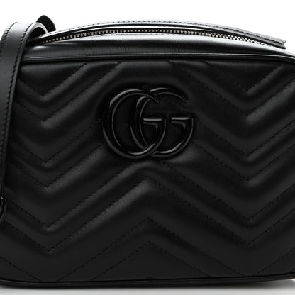 Gucci Calfskin Matelasse Monochrome Small GG Marmont Chain Shoulder Bag Black 7 of 9