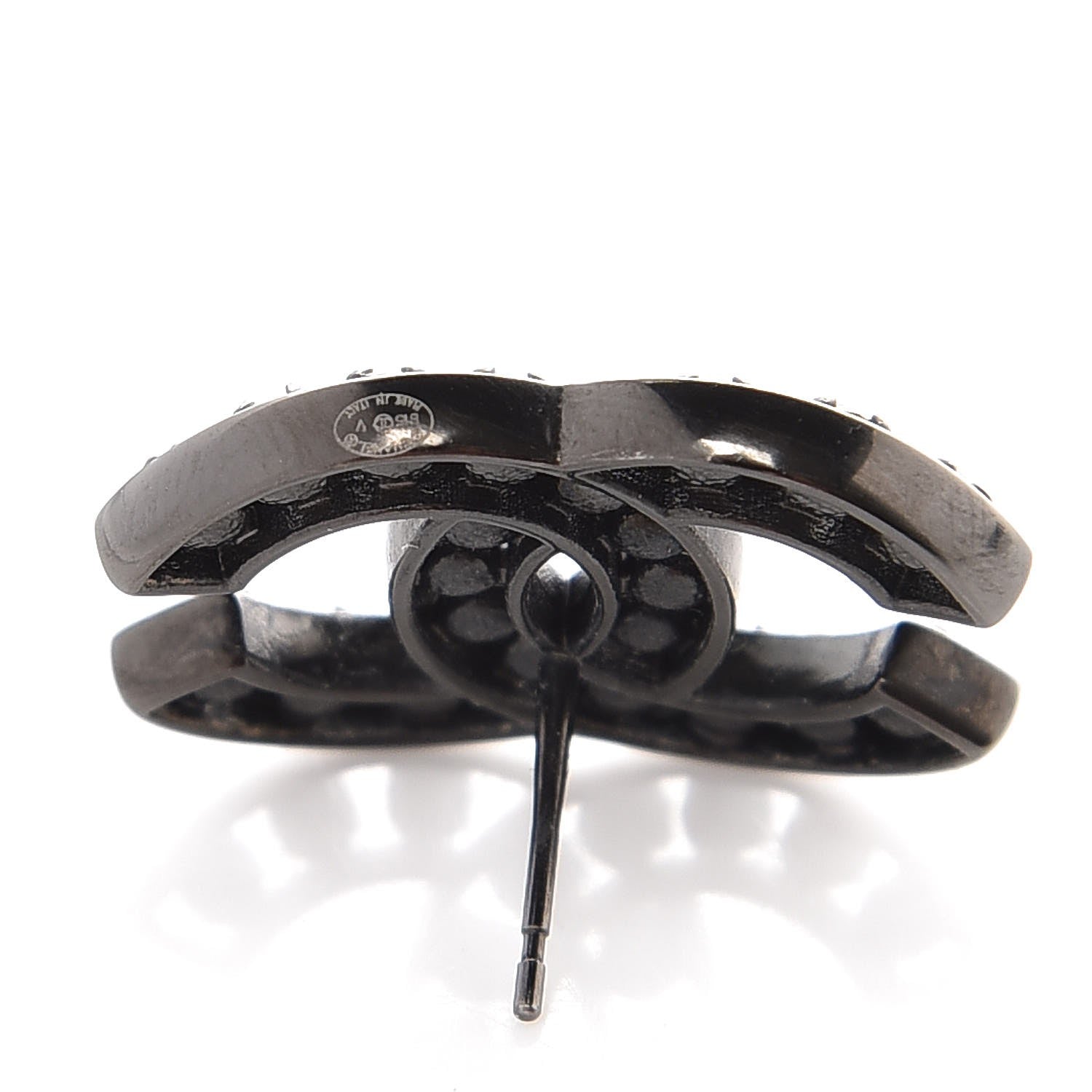 Chanel Crystal CC Earrings Black Silver 4 of 4