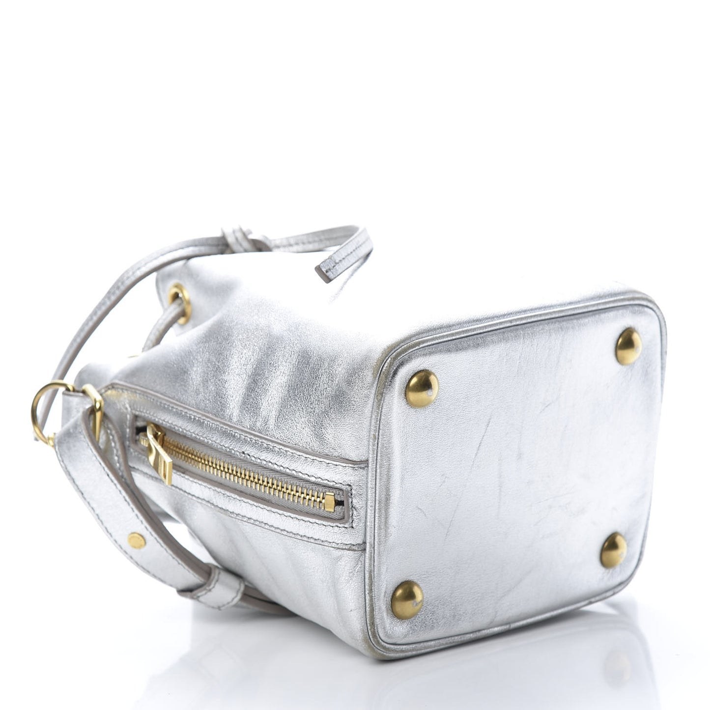 Metallic Calfskin Small Emmanuelle Bucket Bag Silver