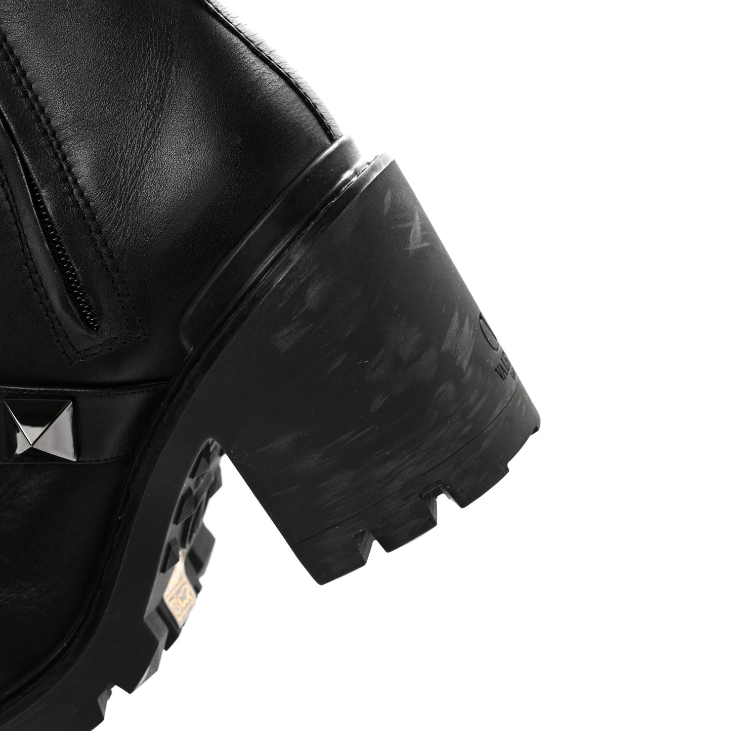 Calfskin Tonal Roman Stud 20/85mm Combat Boots 36.5 Black