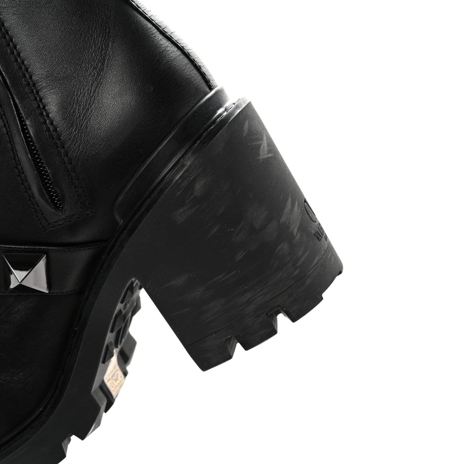 Valentino Garavani Calfskin Tonal Roman Stud 20/85mm Combat Boots 36.5 Black 11 of 15