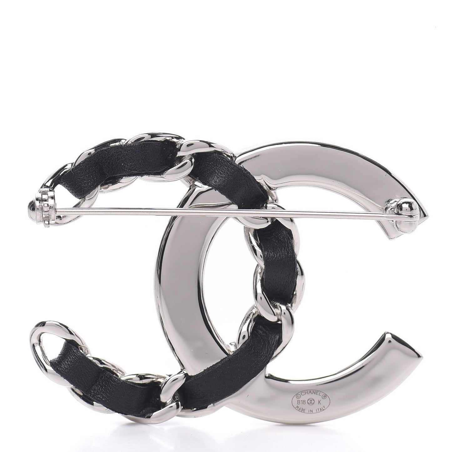 Lambskin Baguette Crystal CC Brooch Black Silver