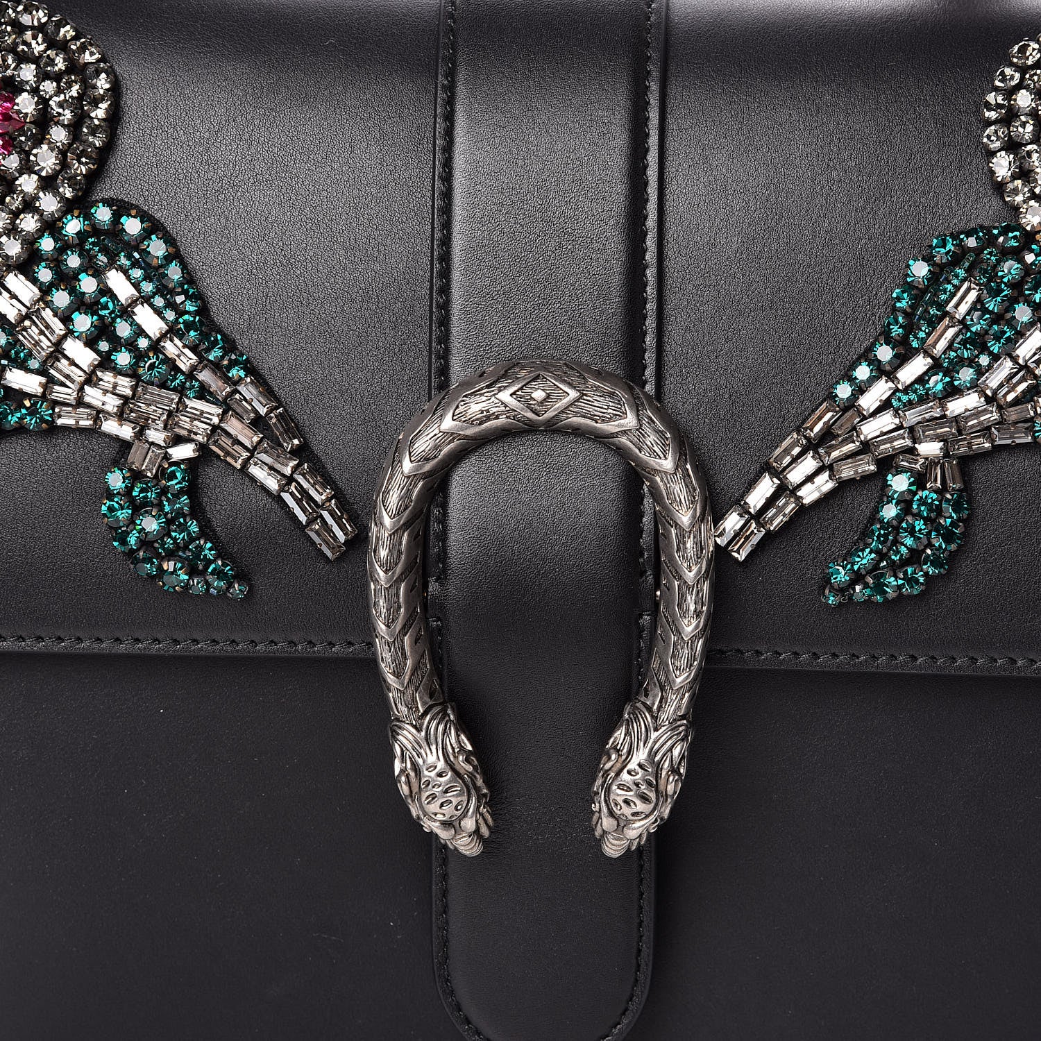 Gucci Moon Calfskin Web Crystal Flowers Large Dionysus Bamboo Top Handle Bag Black Multicolor 10 of 10