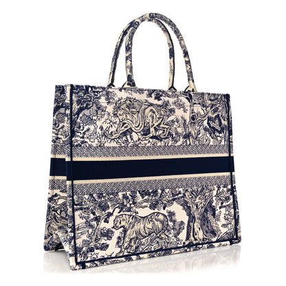 Christian Dior Canvas Embroidered Large Dioriviera Toile De Jouy Book Tote Blue 2 of 8