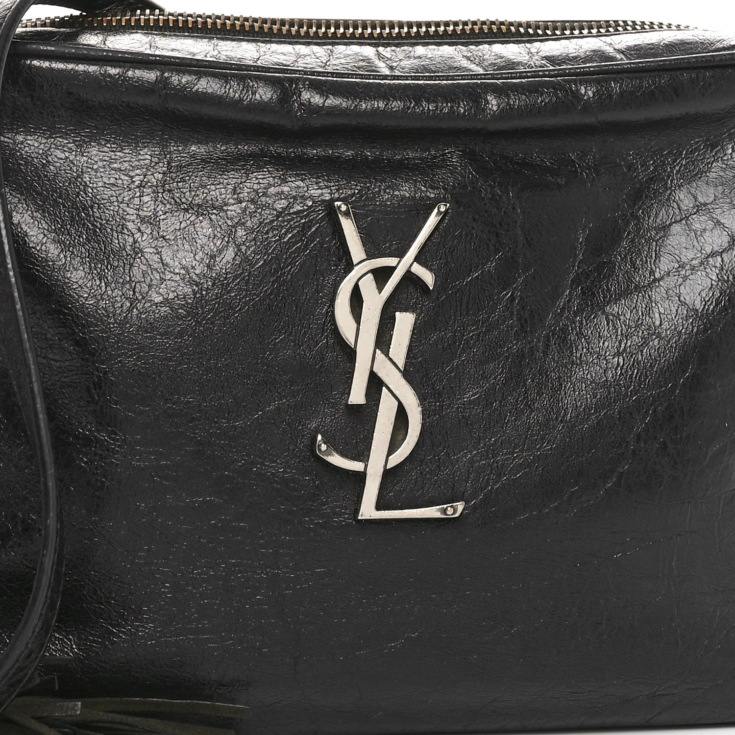 Saint Laurent Cracked Shiny Calfskin Monogram Lou Camera Bag Black 8 of 10