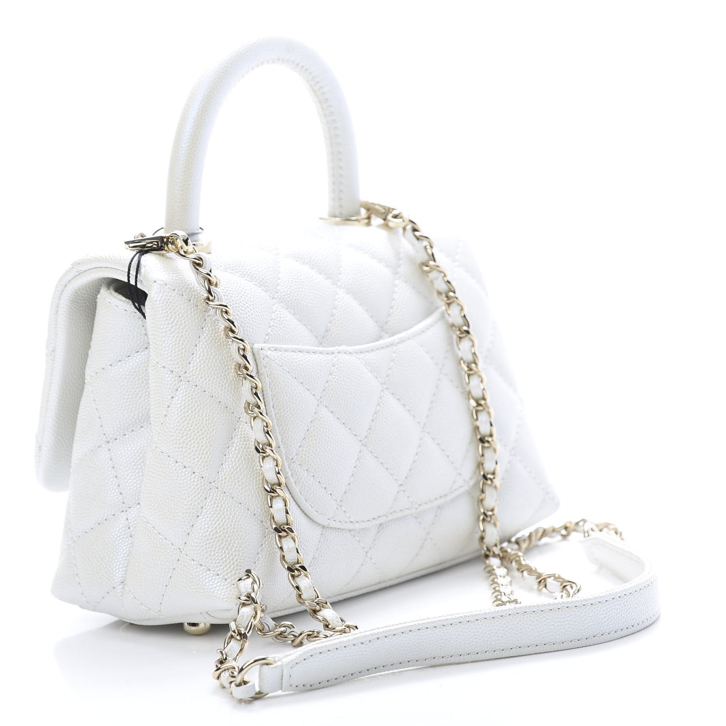 Iridescent Caviar Quilted Extra Mini Coco Handle Flap White