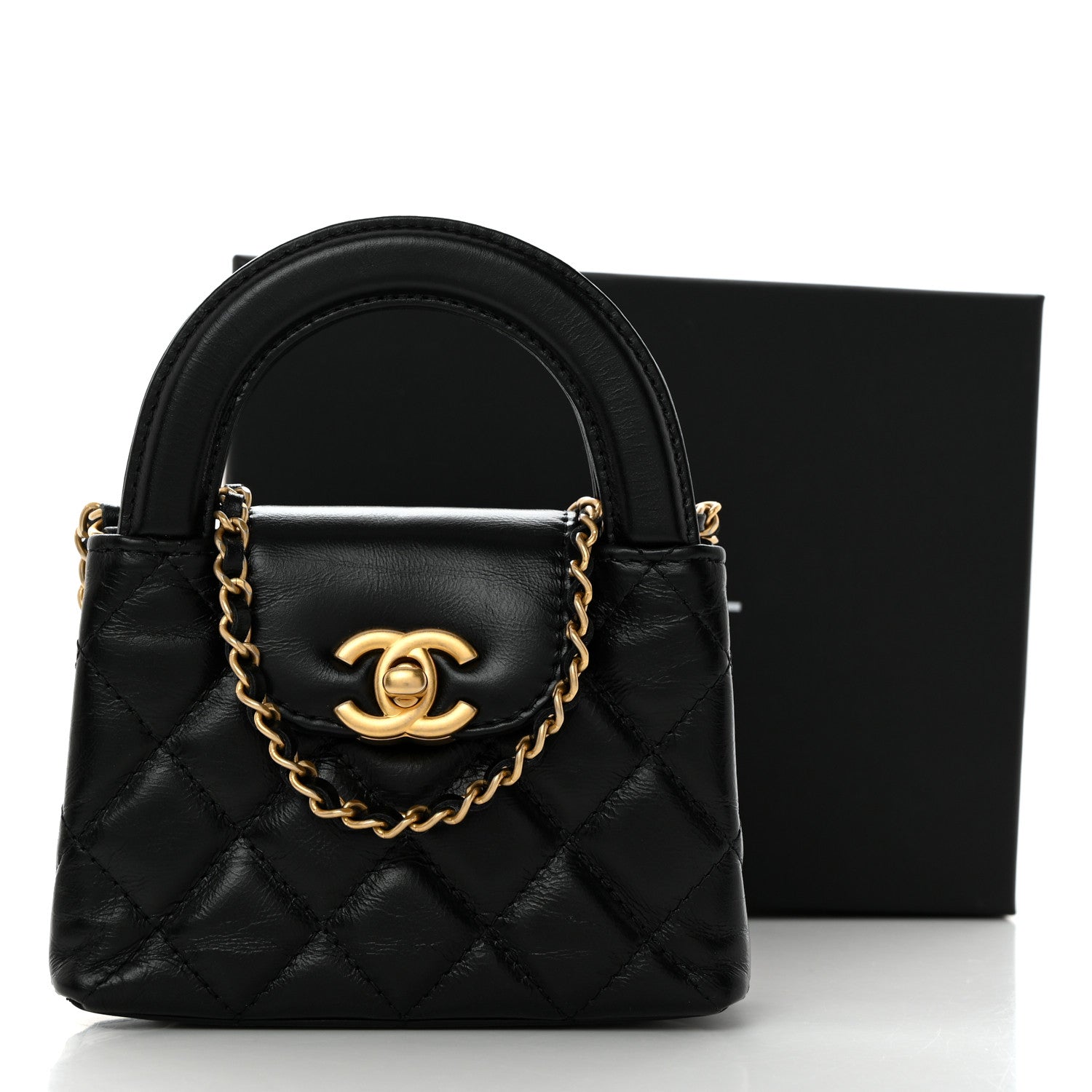 Chanel Shiny Aged Calfskin Quilted Mini Nano Kelly Shopper Black 11 of 11