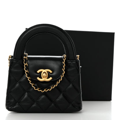 Chanel Shiny Aged Calfskin Quilted Mini Nano Kelly Shopper Black 11 of 11