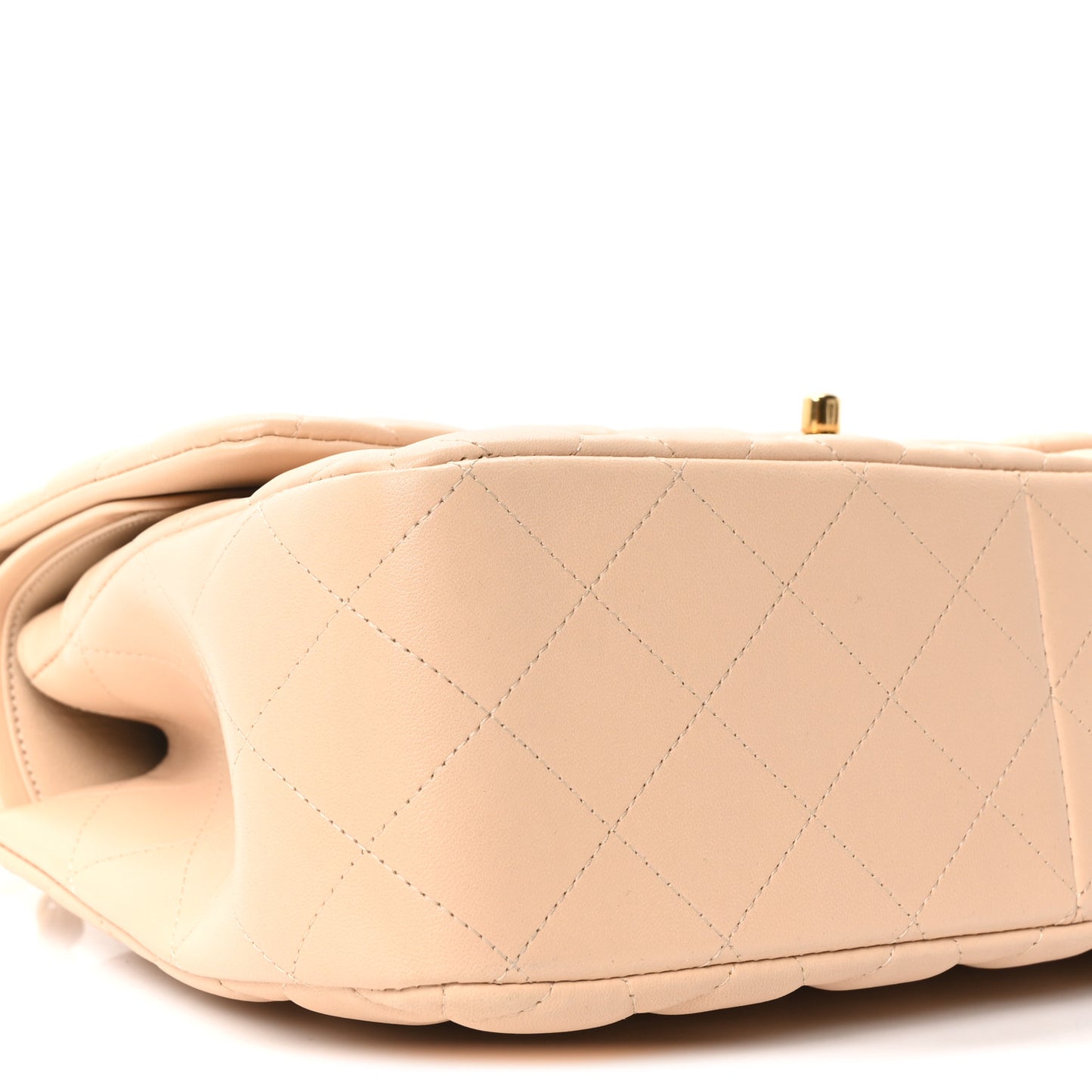 Lambskin Quilted Jumbo Double Flap Beige