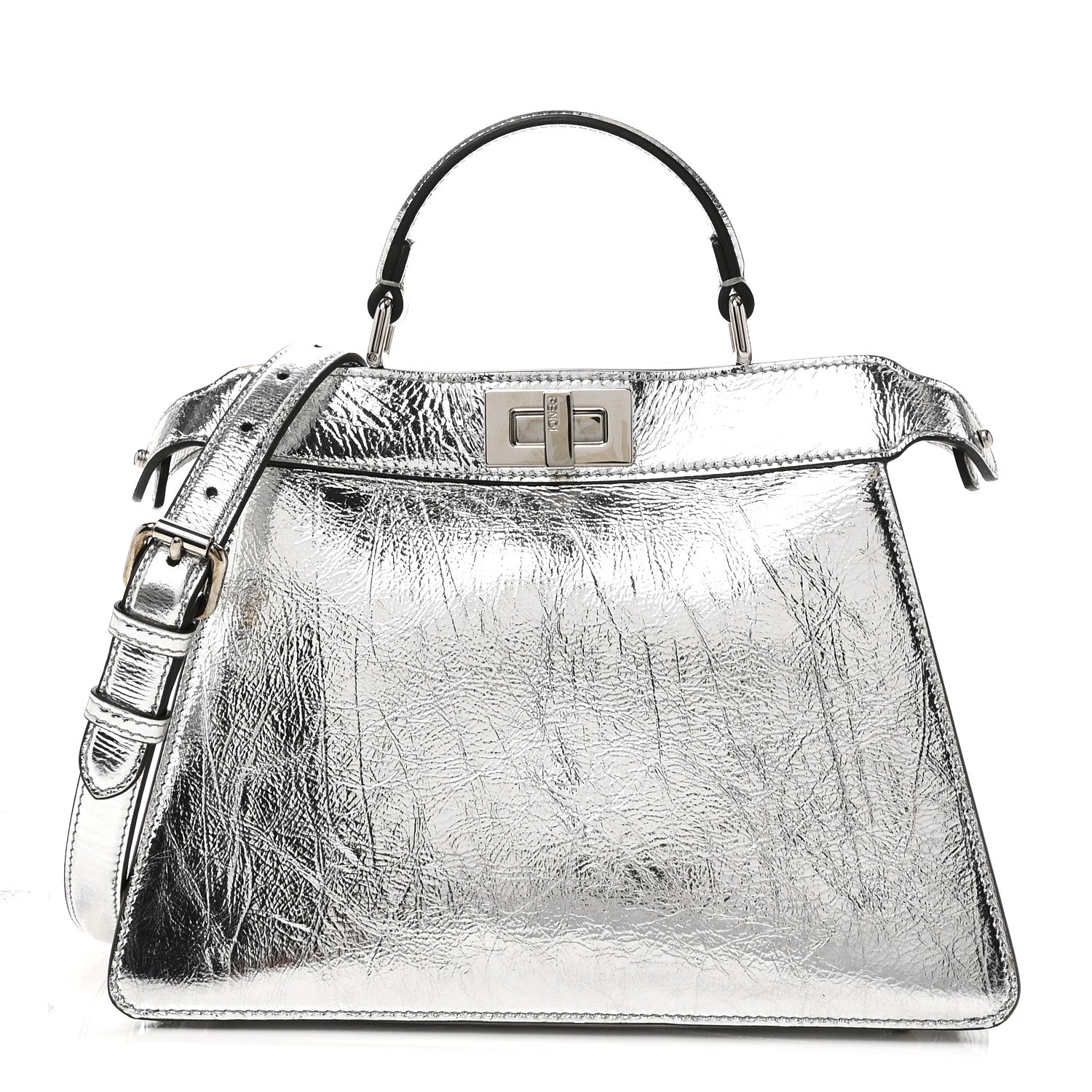 Fendi Rock Millenium Laminata Small Peekaboo I SEE U Satchel Argento 8 of 11