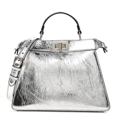 Fendi Rock Millenium Laminata Small Peekaboo I SEE U Satchel Argento 8 of 11