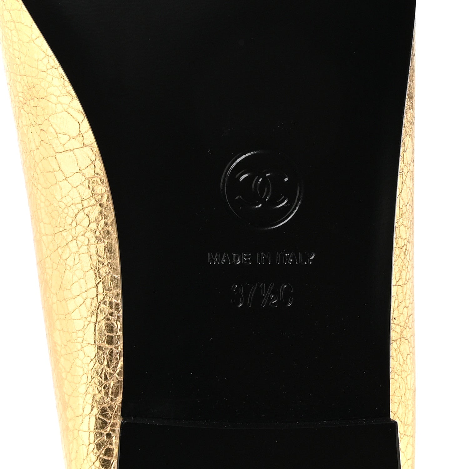 Chanel Metallic Crackled Laminated Calfskin CC Cap Toe Ballerina Flats 37.5 Gold Silver 7 of 9