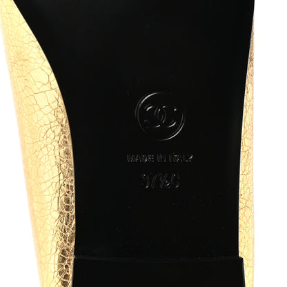 Chanel Metallic Crackled Laminated Calfskin CC Cap Toe Ballerina Flats 37.5 Gold Silver 7 of 9