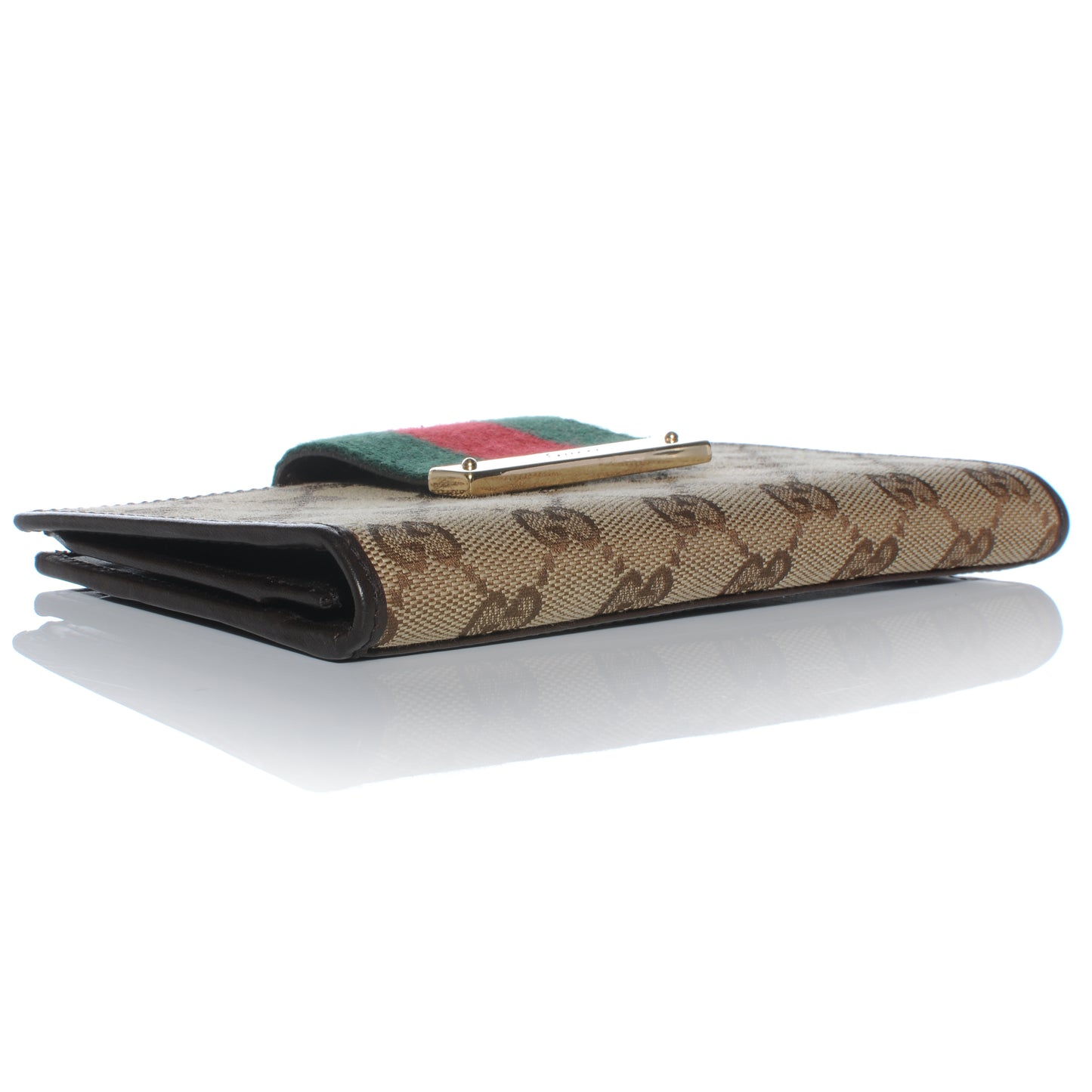 Monogram Calfskin Ladies Web Continental Wallet Beige Ebony Cocoa
