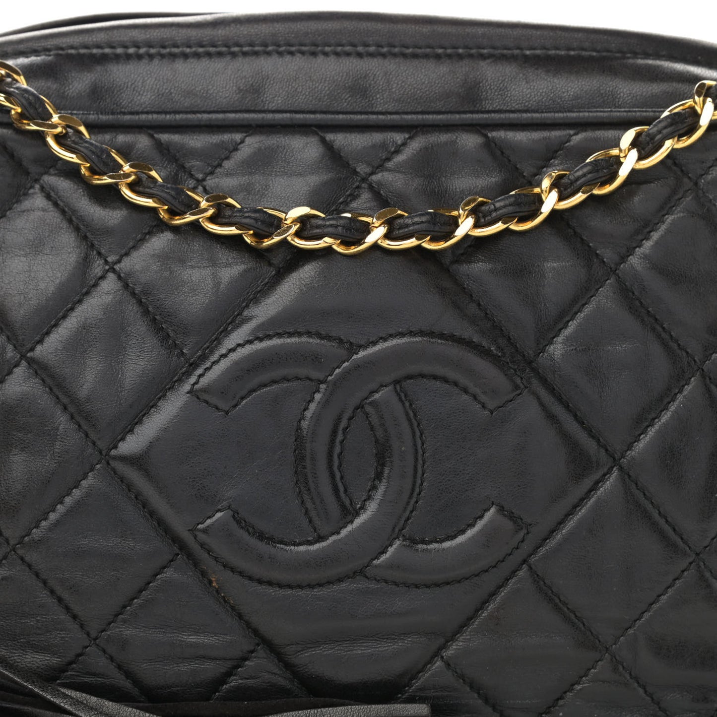 Lambskin Quilted CC Tassel Camera Case Black