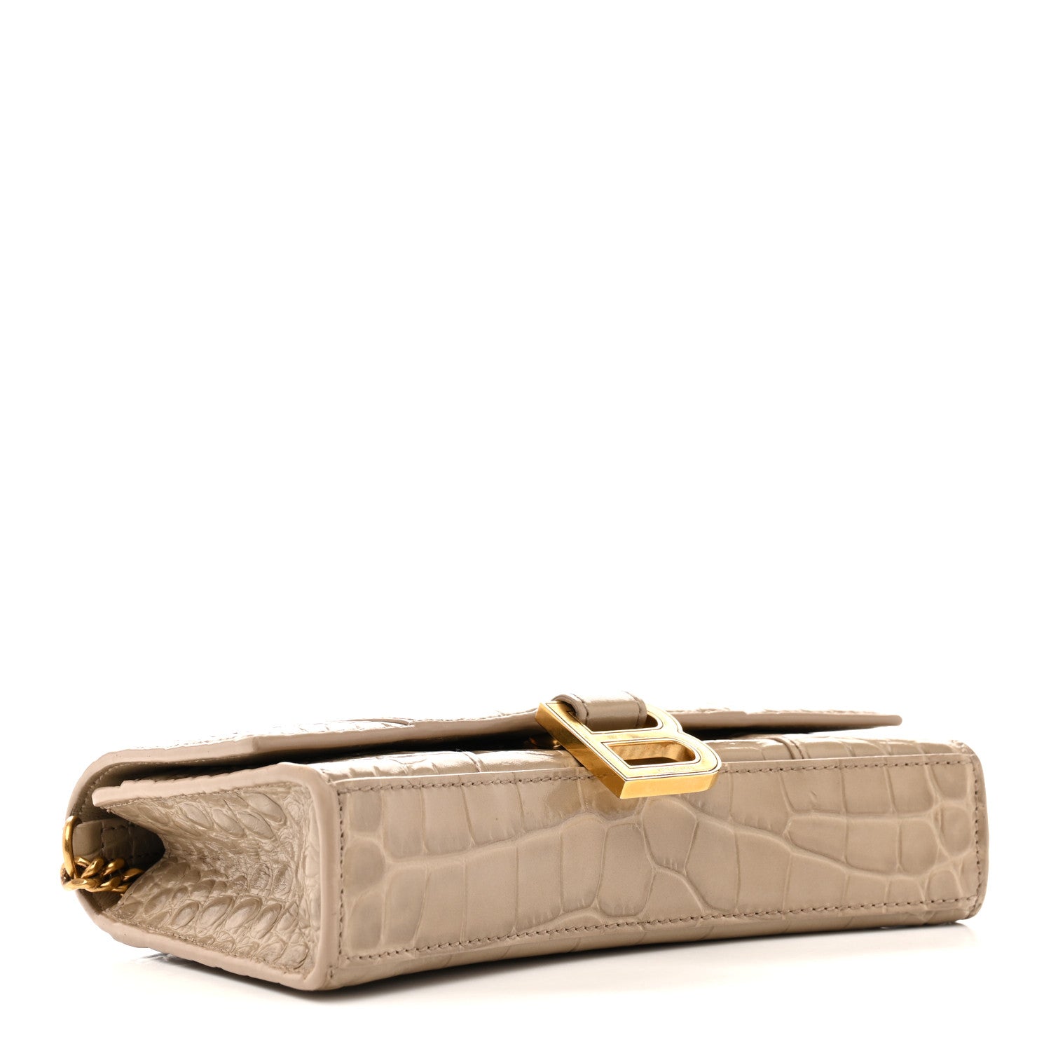Balenciaga Shiny Calfskin Crocodile Embossed Hourglass Chain Bag Dark Beige 4 of 15