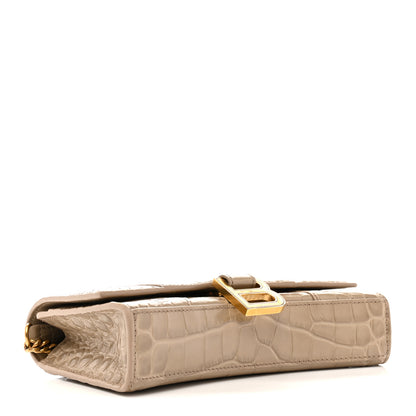 Balenciaga Shiny Calfskin Crocodile Embossed Hourglass Chain Bag Dark Beige 4 of 15