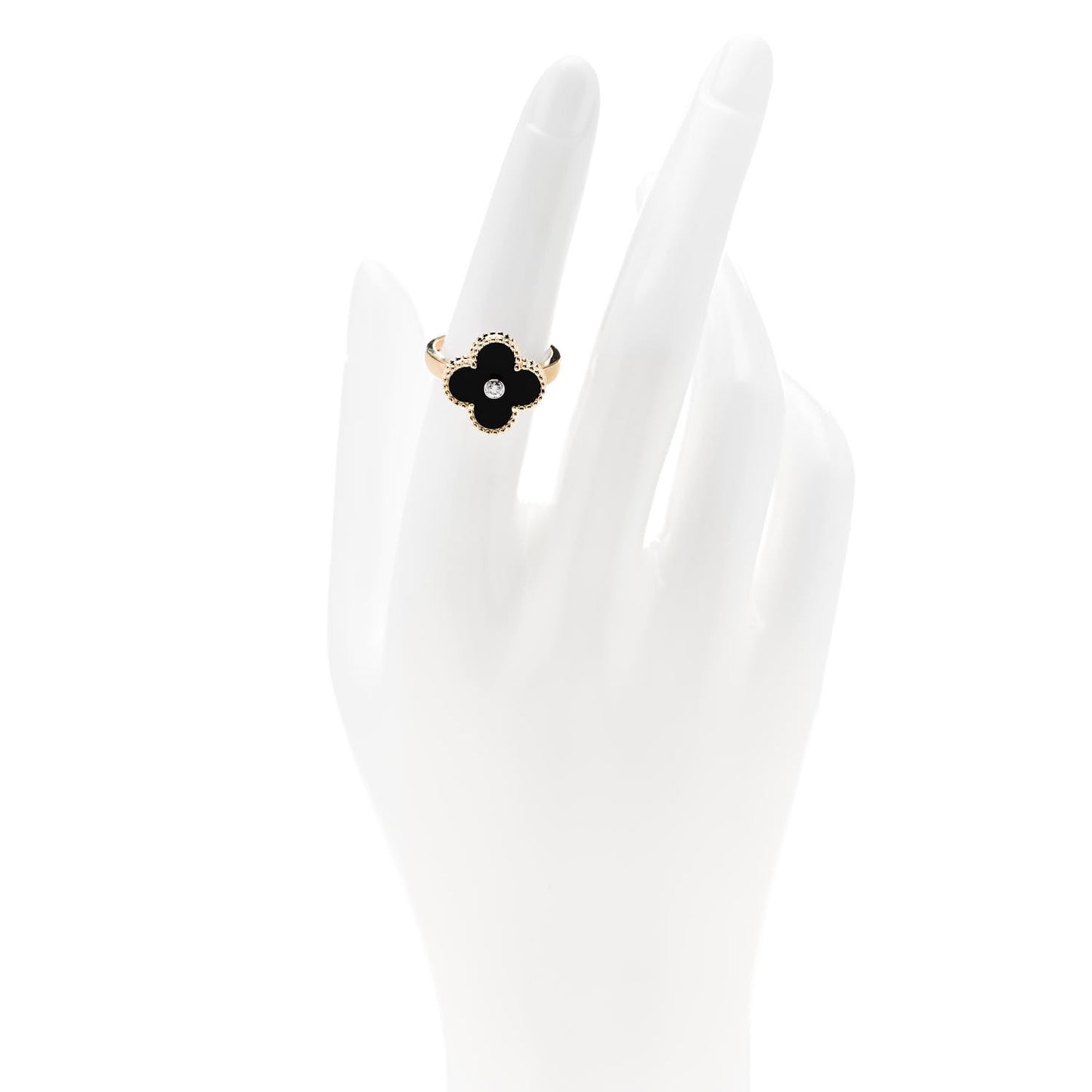 18K Yellow Gold Diamond Black Onyx Vintage Alhambra Ring 52 6