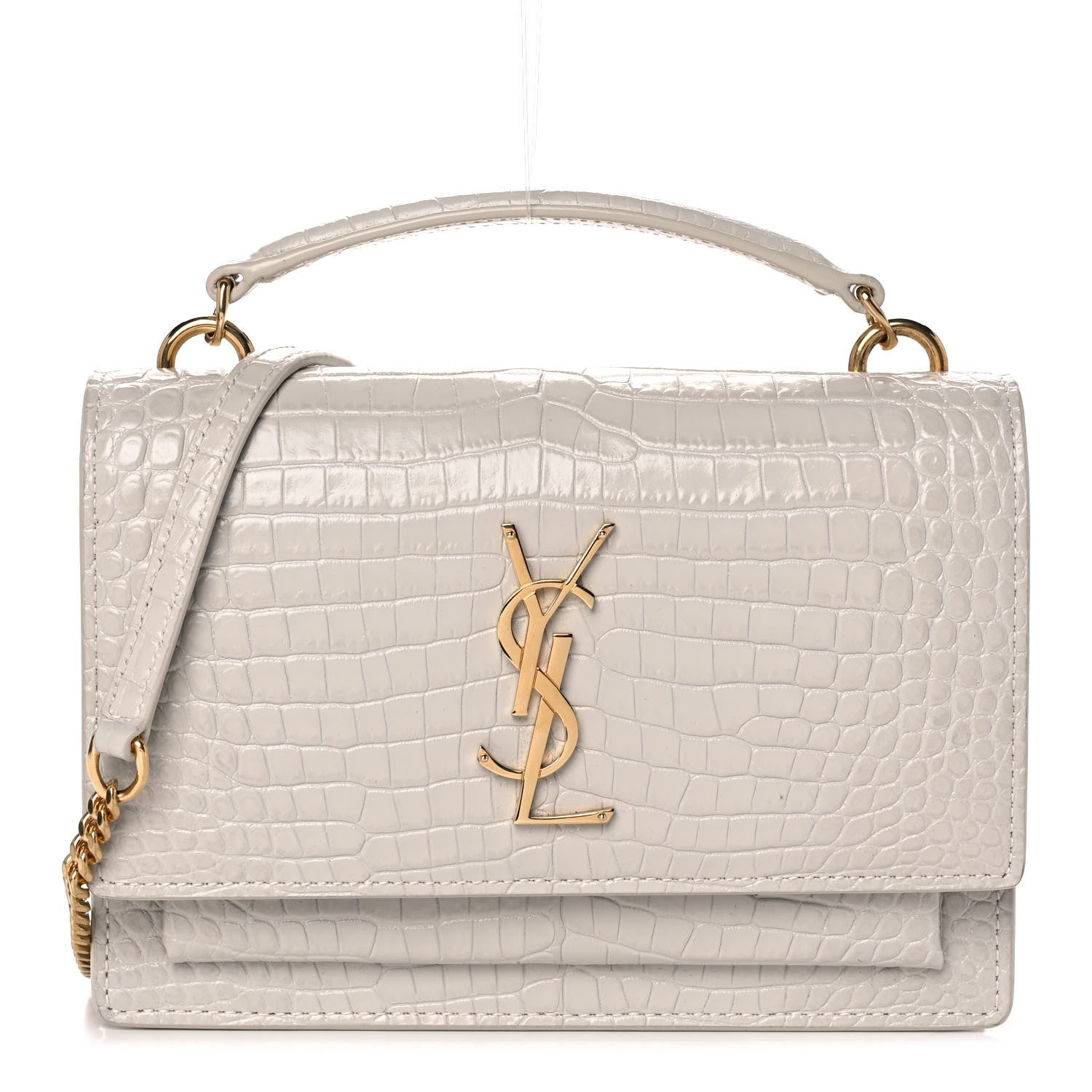 Saint Laurent Calfskin Crocodile Embossed Monogram Sunset Chain Wallet Blanc Vintage 1 of 11