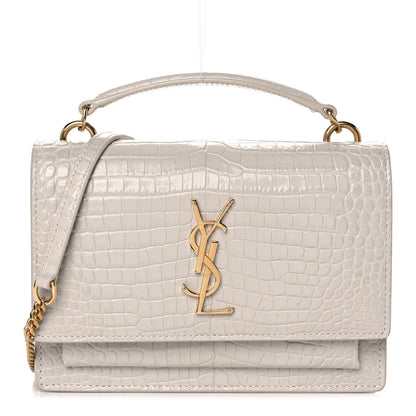 Saint Laurent Calfskin Crocodile Embossed Monogram Sunset Chain Wallet Blanc Vintage 1 of 11