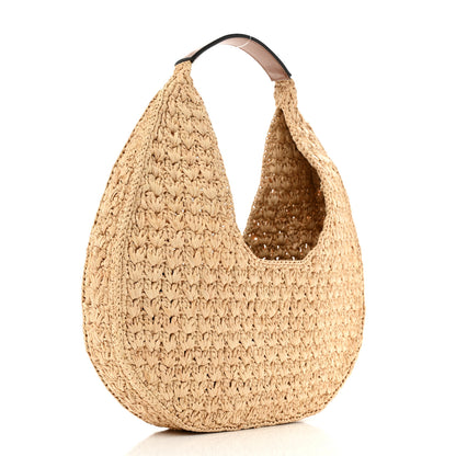 Celine Raffia Calfskin Triomphe Panier Hobo Bag Natural Tan 3 of 12