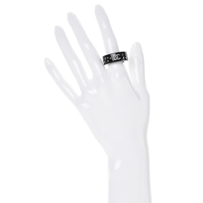 Chanel Resin Pearl Crystal CC Ring 6.5 Black 2 of 5