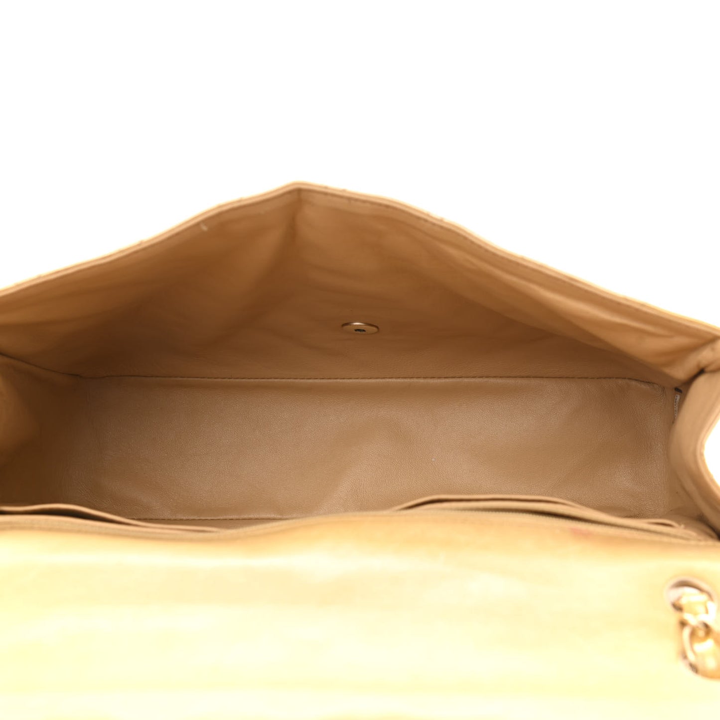 Metallic Patent Quilted Maxi Single Flap Beige