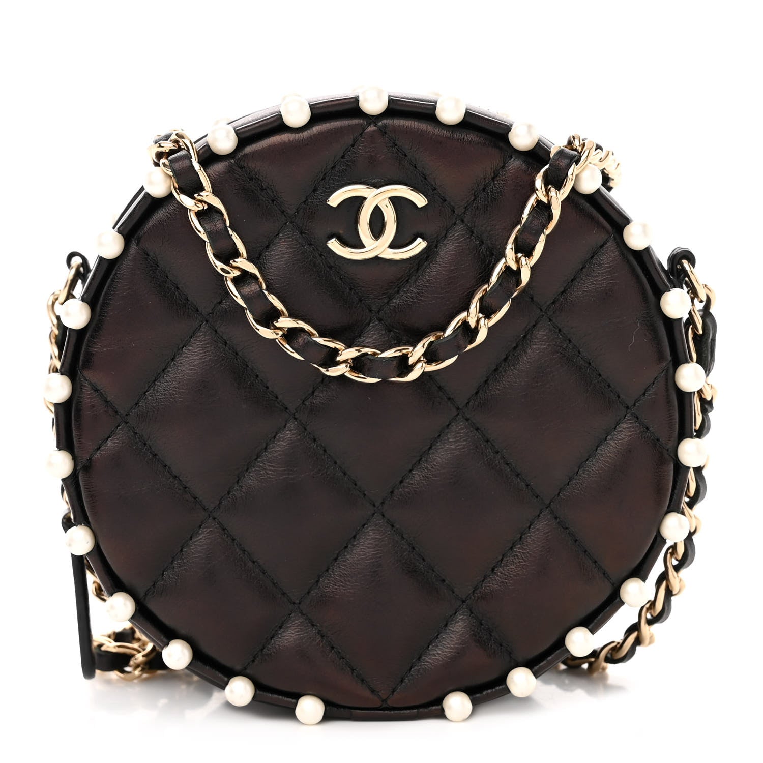 Chanel Calfskin Quilted Pearl Round Clutch With Chain Black 1 of 11