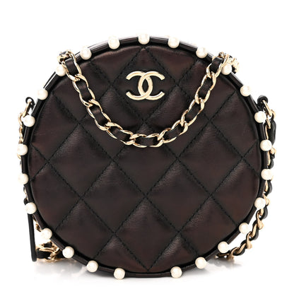 Chanel Calfskin Quilted Pearl Round Clutch With Chain Black 1 of 11
