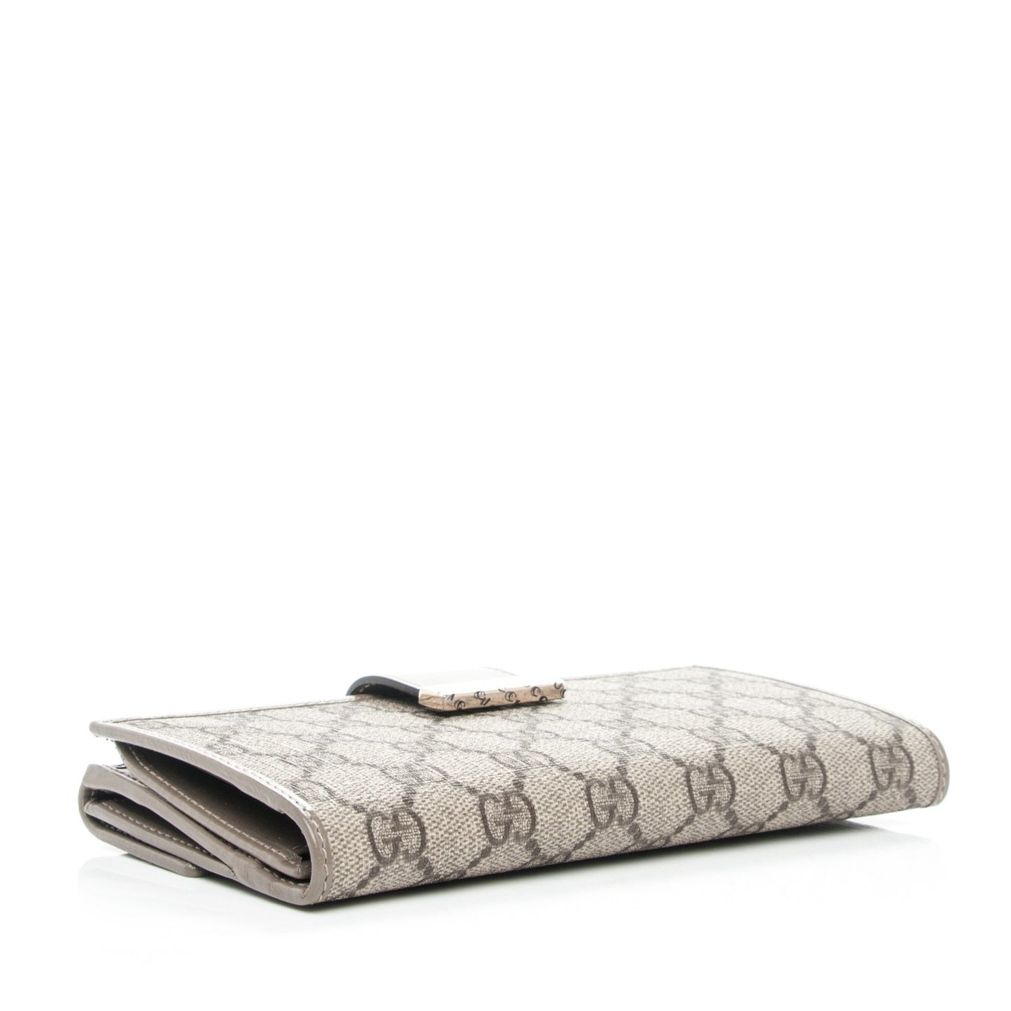 GG Supreme Monogram Icon Bar Continental Flap Wallet Beige Ebony Grigio