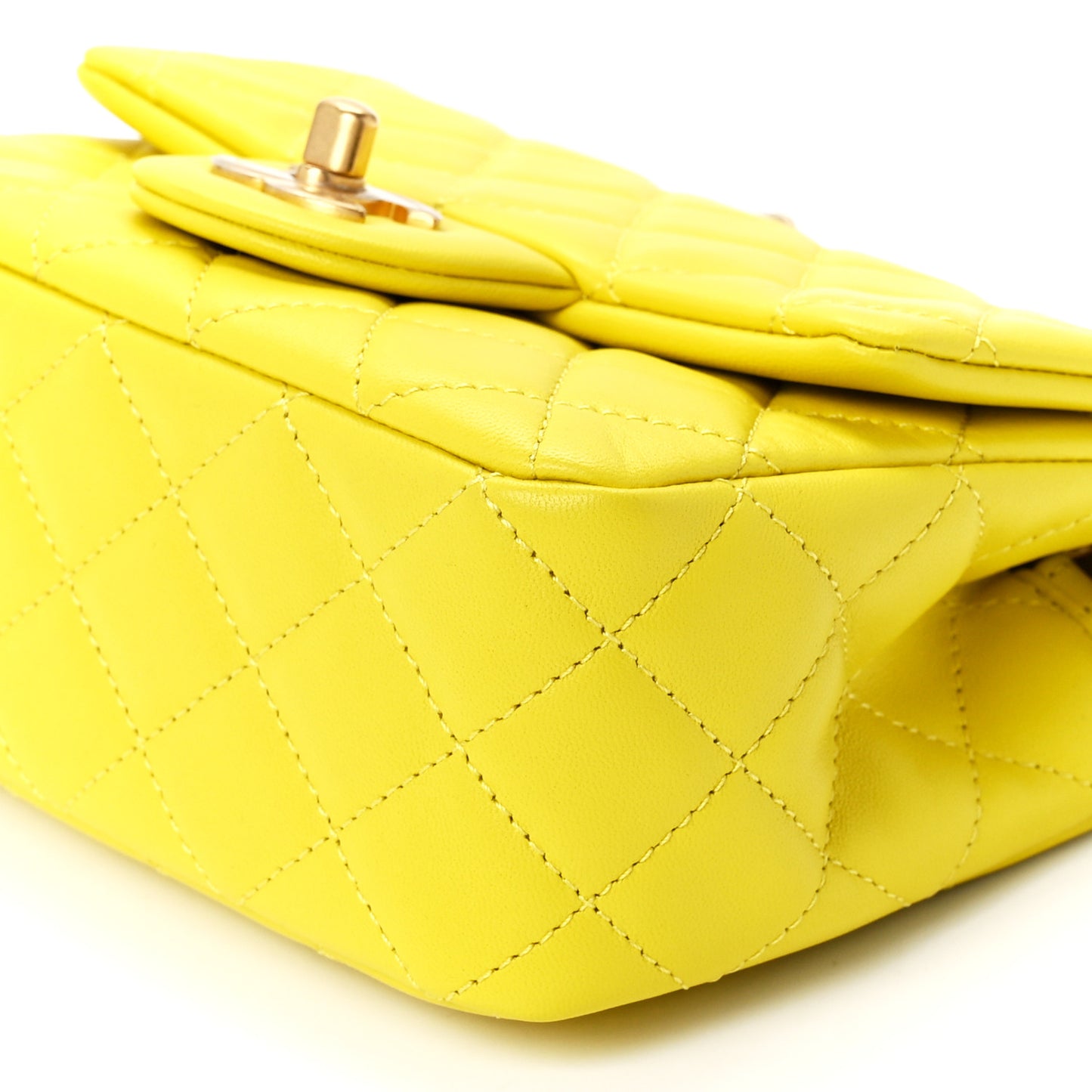 Lambskin Quilted Mini Pearl Crush Flap Yellow