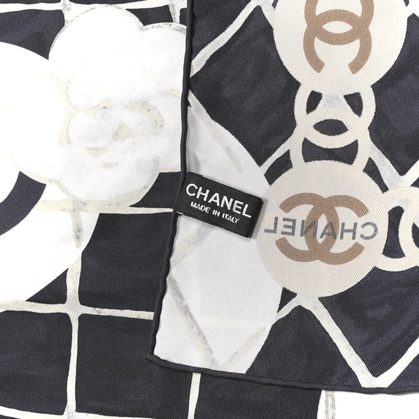 Silk Camellia CC Square Scarf Black