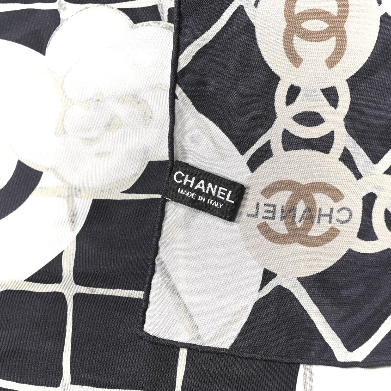 Chanel Silk Camellia CC Square Scarf Black 3 of 3