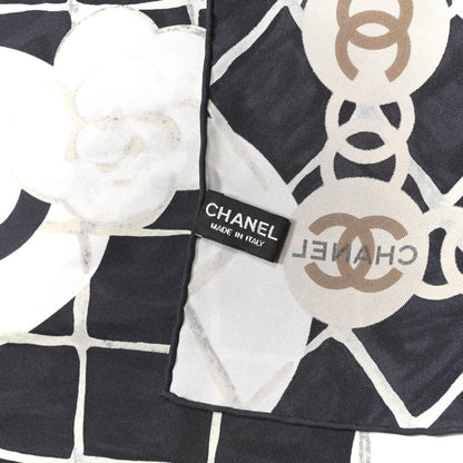Chanel Silk Camellia CC Square Scarf Black 3 of 3