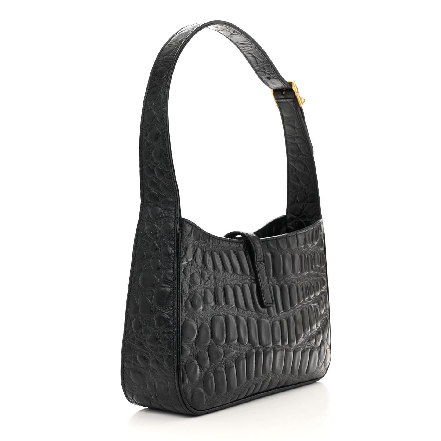 Calfskin Crocodile Embossed Le 5 A 7 Hobo Black