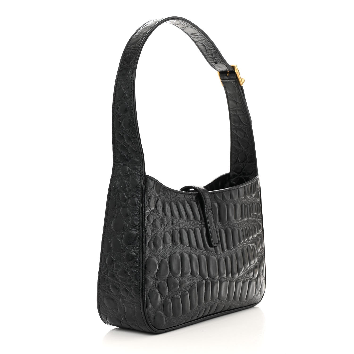 Saint Laurent Calfskin Crocodile Embossed Le 5 A 7 Hobo Black 3 of 11