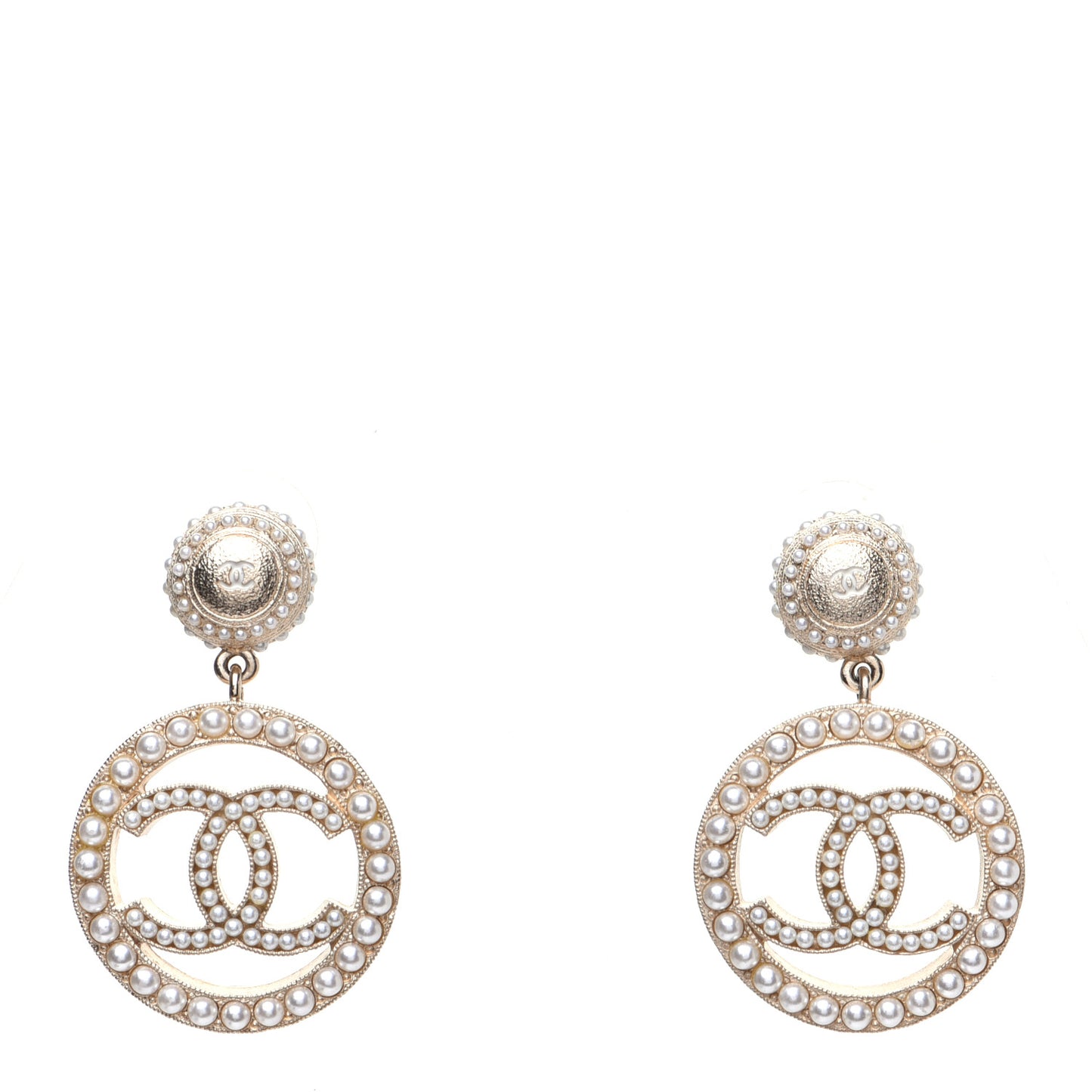 Pearl CC Drop Earrings Light Gold