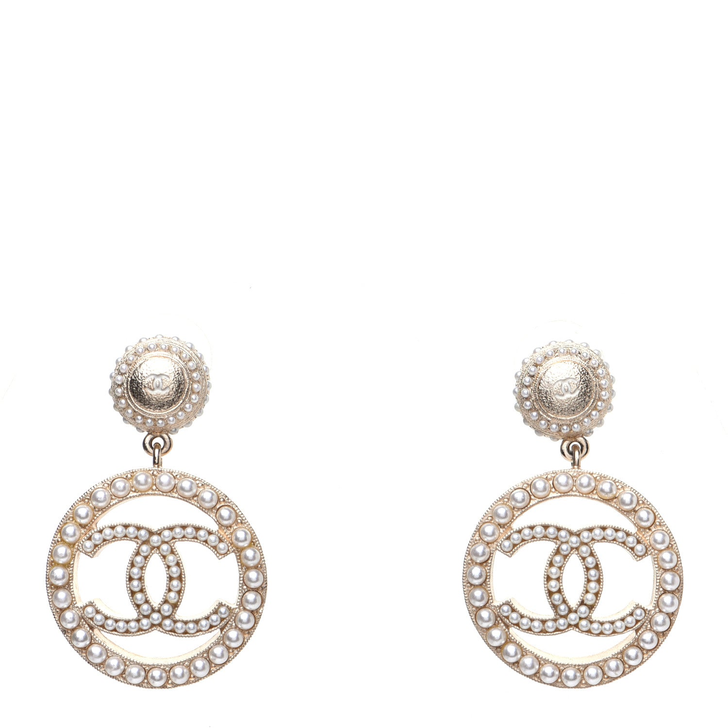 Chanel Pearl CC Drop Earrings Light Gold 1 of 8