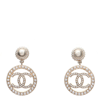 Chanel Pearl CC Drop Earrings Light Gold 1 of 8