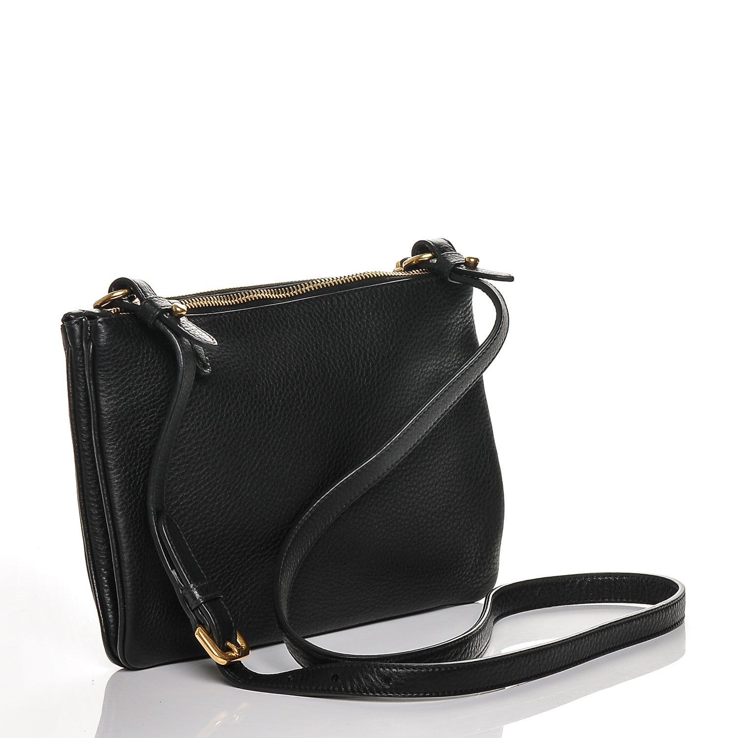 Prada Vitello Phenix Double Zip Crossbody Bag Black 3 of 8